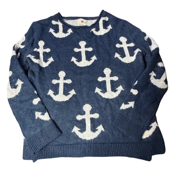 Pink Owl Sweaters - Pink Owl Anchor Knit Sweater Nautical Pullover Blue White Medium‎